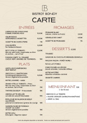 Menu Bistrot Bondy - La carte