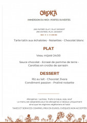 Menu Ephemera - Les entrées, plats et desserts