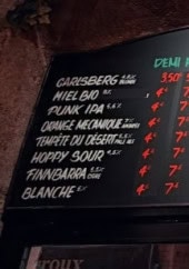 Menu James Beer House - Exemple de menu