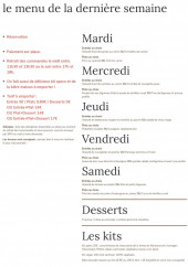 Menu Le Bistrot Nicéphore - Un exemple de menu de la semaine