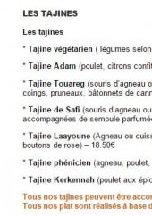 Menu Le Touareg - Les tajines 