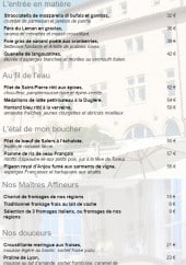 Menu Les terrasses de lyon - Les entrées, plats et desserts