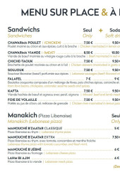 Menu Mon Liban Express - Les sandwichs et manakich
