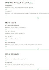 Menu Nagoya - Les formules à volonté, menus sushi et menus domburi