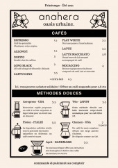 Menu Anahera - Les cafés, méthodes douces