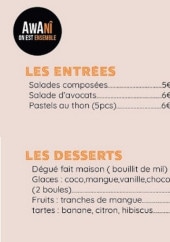 Menu Awanî - Les entrées et desserts