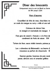 Menu Les Innocents - Le dîner