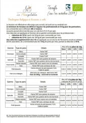 Menu La Micyclette - Tarifs des produits en vente