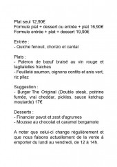 Menu La Belle Equipe - Informations sur le menu