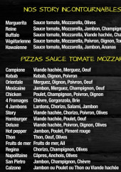 Menu Pizza Story - Les pizzas