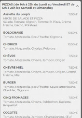 Menu Loop's pub - Les pizzas