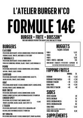 Menu L'atelier burger N'co - Les formules