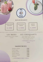 Menu My Fruix - Les milkshakes et smmothies