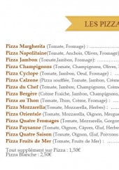 Menu Bella Italia - Les pizzas sur place