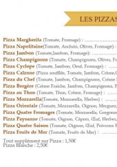 Menu Bella Italia - Les pizzas à emporter