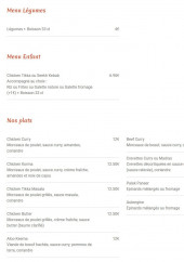 Menu Indian Food - Les menus et plats