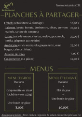 Menu Restaurant 307 - Les planches à partager et menus