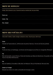 Menu Les Voûtes - Le menu du jour et menu voûtes