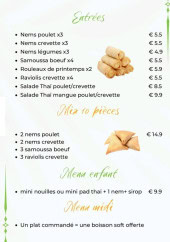 Menu Uncle Thaï - Les entrées, menu  enfant et menu midi,...