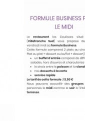 Menu Les Coulisses - Formule business pour le midi