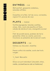 Menu Au plateau - Les entrées, plats et desserts