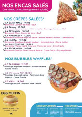Menu Le bar à dessert - Les crêpés salées, bubbles waffles et suppléments,...