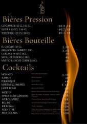 Menu Le Brasier - Les bières, cocktails