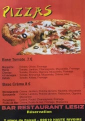 Menu Bar restaurant Lesiz - Les pizzas