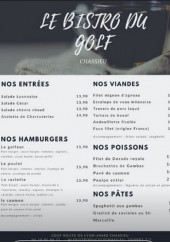 Menu Le bistro du Golf - Les entrées, viandes, ...