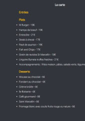 Menu Le M d'Azieu - La carte