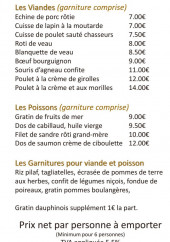 Menu L’auberge des petits - les viandes et poissons