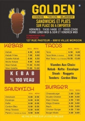 Menu Golden Kebab - Les tacos, sandwichs et burgers,...