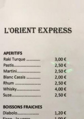 Menu L'Orient Express - Les apéritifs et boissons fraîches