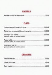 Menu Chez kader - Entrées, plats et desserts