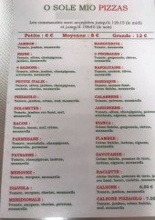 Menu O Sole Mio - La carte