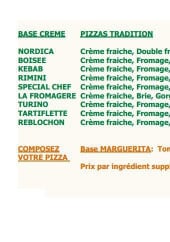 Menu Palazio pizza - les pizzas à base crème