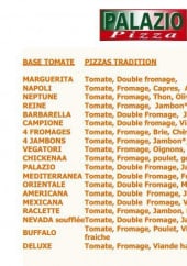 Menu Palazio pizza - les pizzas à base tomate