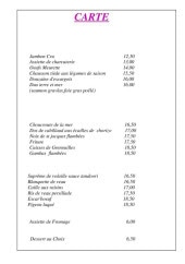 Menu Le Relais Mesvrien - La carte