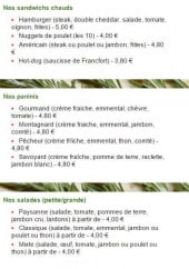 Menu La pizza - Les sandwiches, paninis et salades