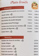 Menu Aro i Sushi - Les plats froids