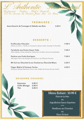 Menu L'Authentic' - Les fromages, desserts et boissons chaudes