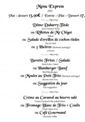 Menu Hôtel Angleterre - Le menu express