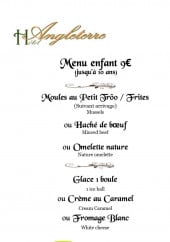 Menu Hôtel Angleterre - Le menu enfant