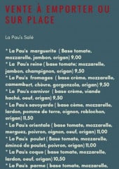 Menu La Pau's Café - plats a emporter et sur place