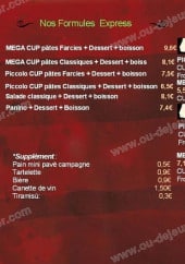 Menu Ello Café - Les formules express et pates