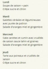 Menu La Charrette du Potager - Exemple de menu journalier