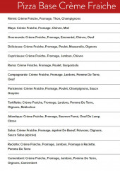Menu Allo tacos Allo pizza - Pizzas bases crème