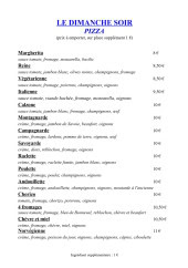 Menu Auberge de Granier - La carte des pizzas