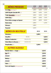 Menu Le Wagon Bar - Les bières, alcools