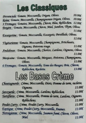 Menu Le Petit Chinchin - Les pizzas classiques et bases crème